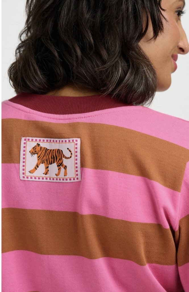 Sudadera rayas marrón y rosa