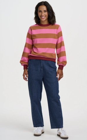 Sudadera rayas marrón y rosa